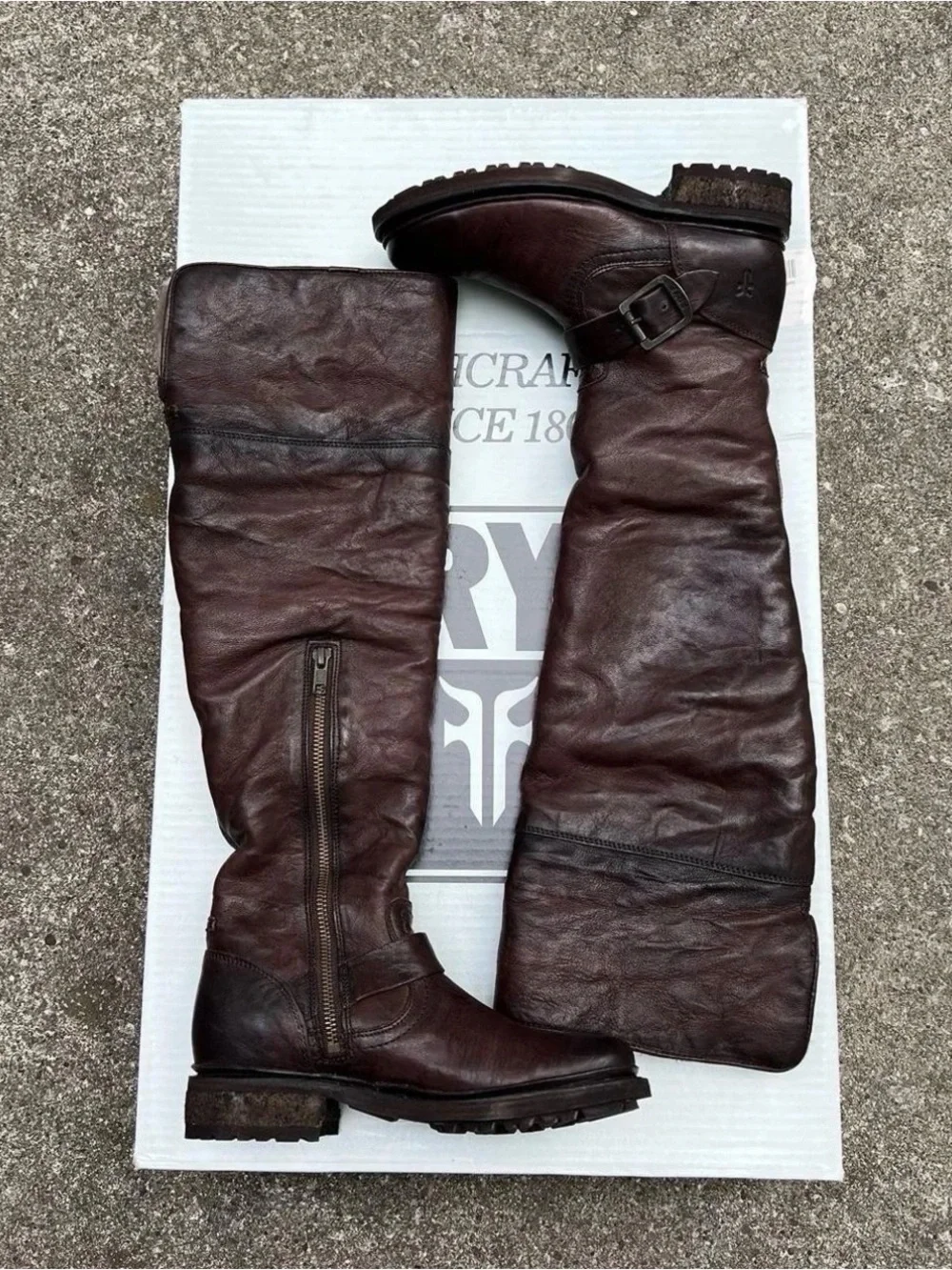 FRYE Boots Valerie OTK Dark Brown Shearling Leather Womens size 5.5 NIB NWT